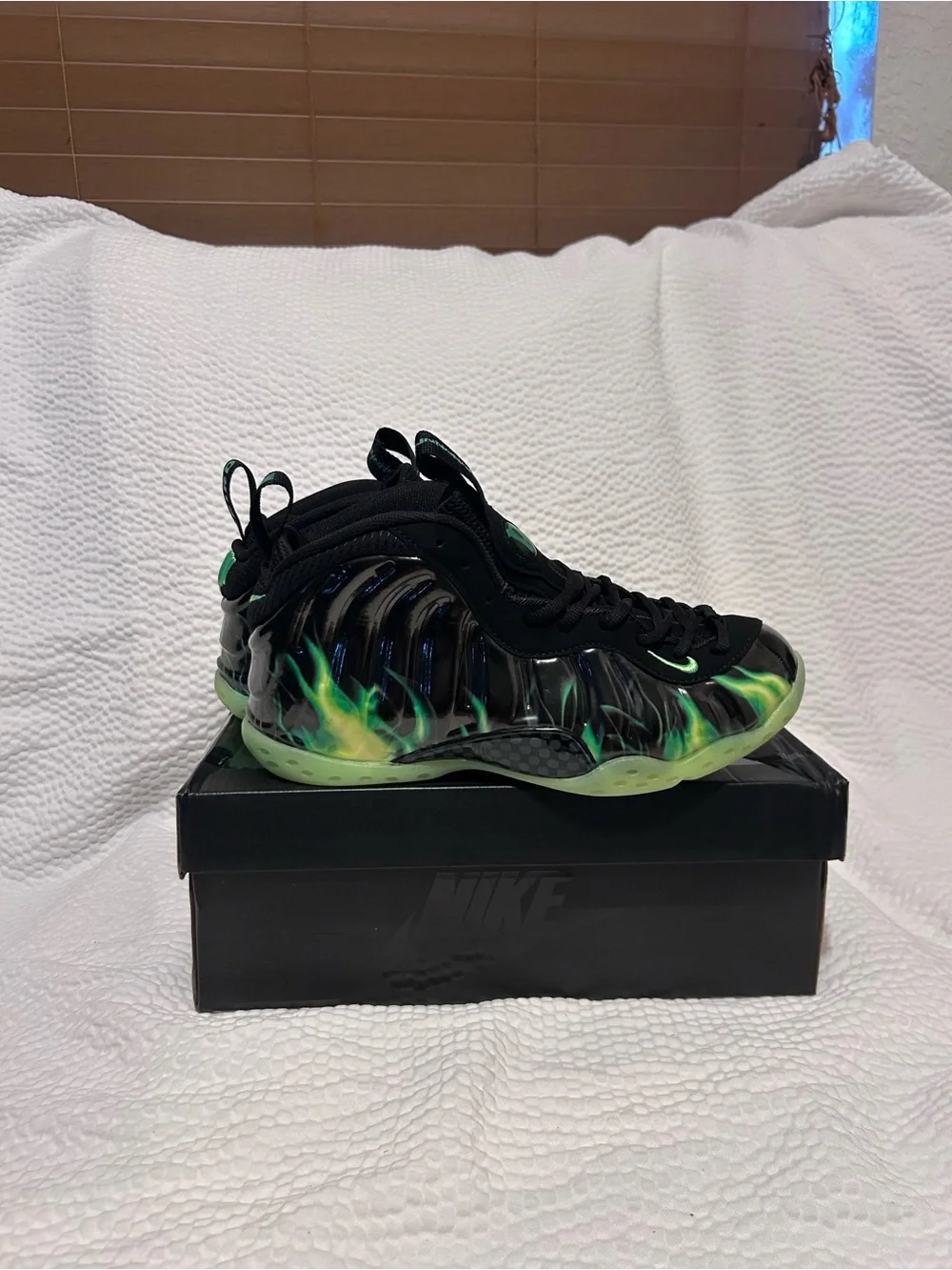 Black Athletic Sneakers with Neon Green Flame Accents